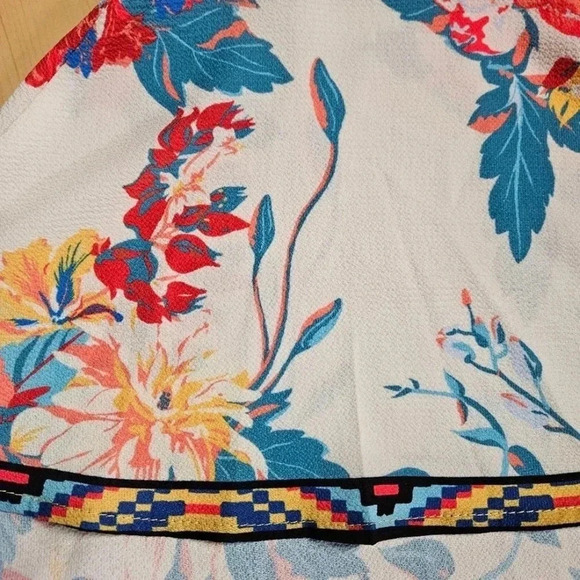 Flying Tomato Red & Cream Boho Off the Shoulder Floral Print Blouse Size Small S - Picture 4 of 10